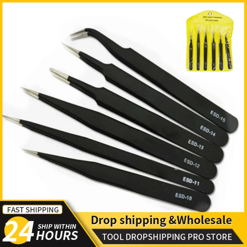 Electronics Repair Tools - Pinset presisi, 6 buah Set ESD
